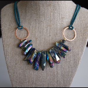 Peacock Colored Quartz Crystal Bib Necklace